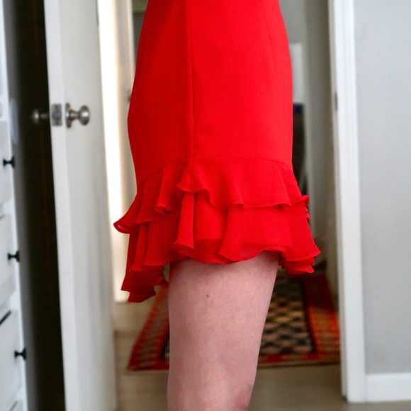 Saints + Secrets Red Ruffle Mini Dress High Neck Flutter Sleeve - Picture 14 of 16